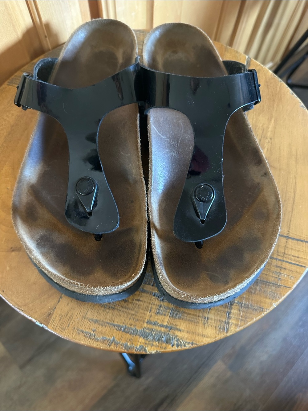 Birkenstock Black Patent Gizeh Thong Sandals